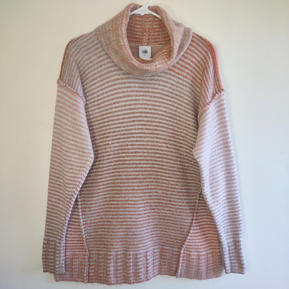 CAbi Striped Cowl Neck Knit Sweater Pullover Relaxed Fit Boho Women Small - Picture 3 of 11